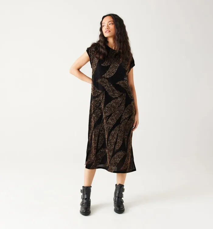 Women Straight Glitzy Dress 8211 Black Print Promod Dresses