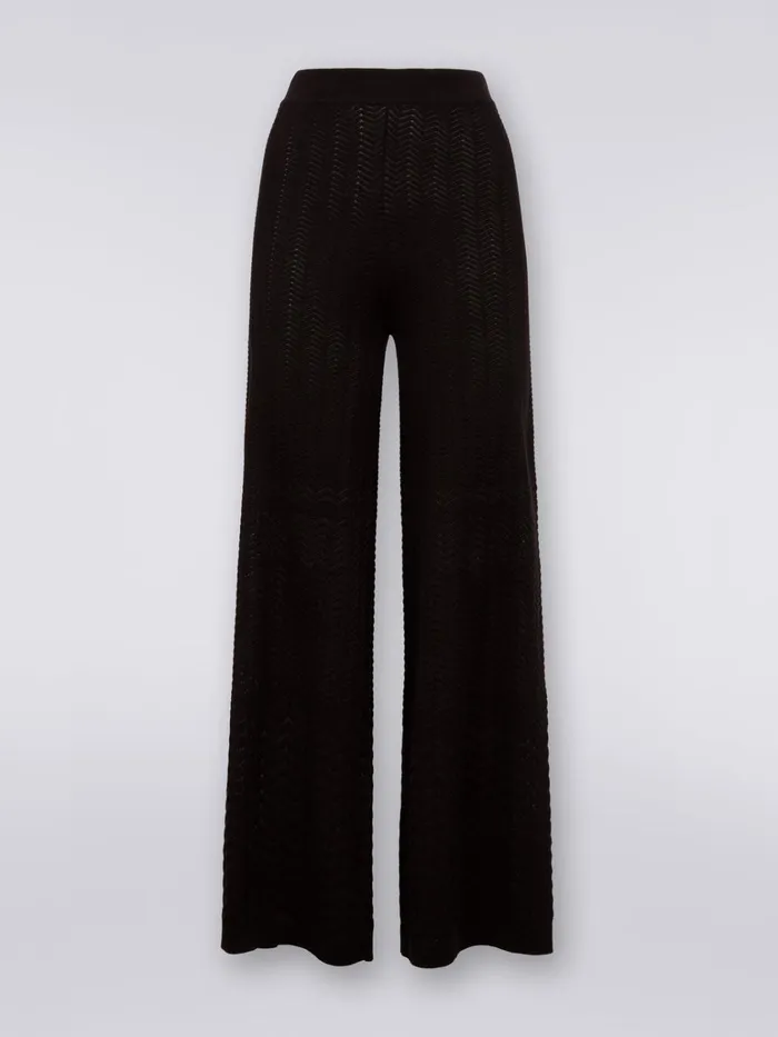 Women Straight Knit Trousers With ToneOnTone Chevron Black Missoni Trousers