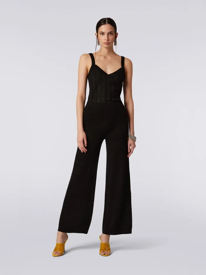Women Straight Knit Trousers With ToneOnTone Chevron Black Missoni Trousers