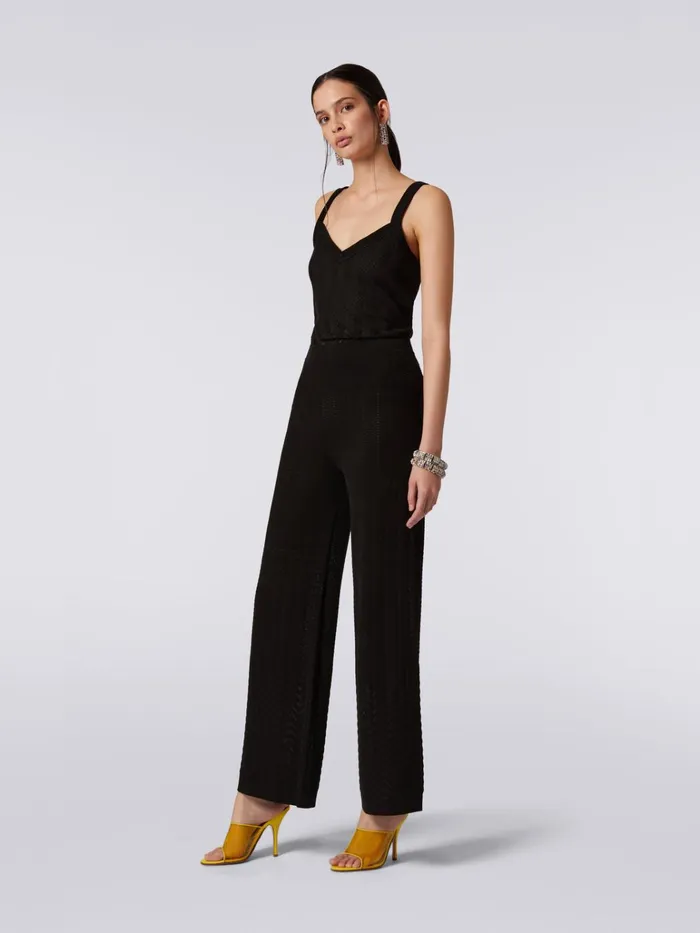 Women Straight Knit Trousers With ToneOnTone Chevron Black Missoni Trousers