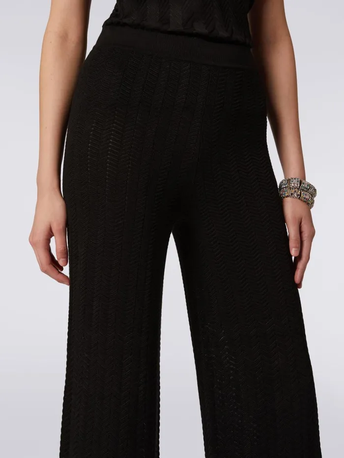 Women Straight Knit Trousers With ToneOnTone Chevron Black Missoni Trousers