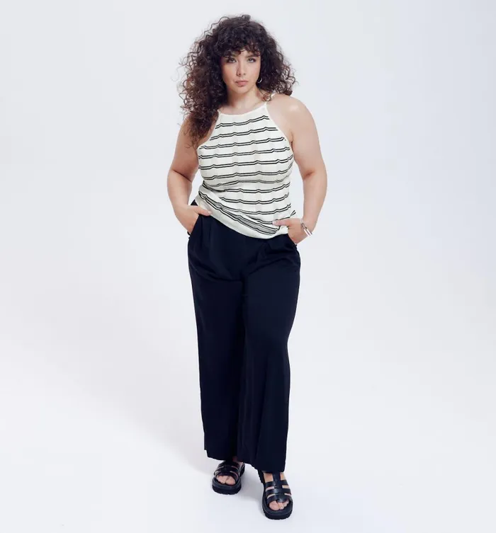 Women Strappy Top 8211 Navy Blue Stripes Promod Tops