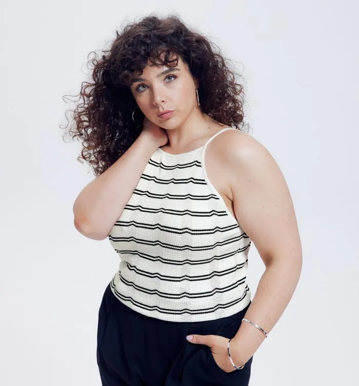 Women Strappy Top 8211 Navy Blue Stripes Promod Tops Women Strappy Top 8211 Navy Blue Stripes Promod Tops