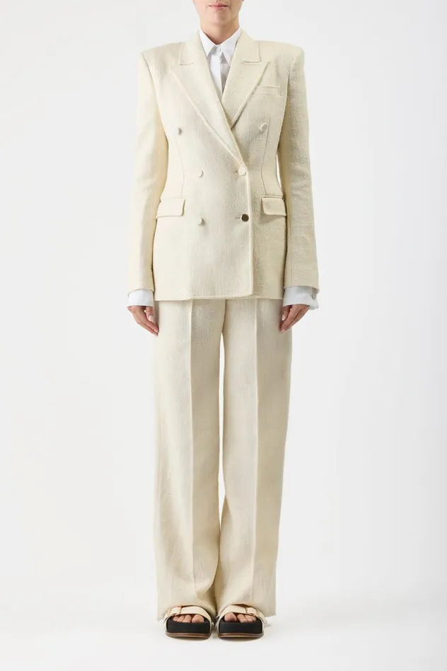 Women Suits Gabriela Hearst Gavin Blazer In Ivory Silk Virgin Wool Slub