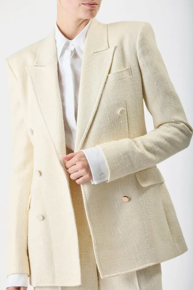 Women Suits Gabriela Hearst Gavin Blazer In Ivory Silk Virgin Wool Slub