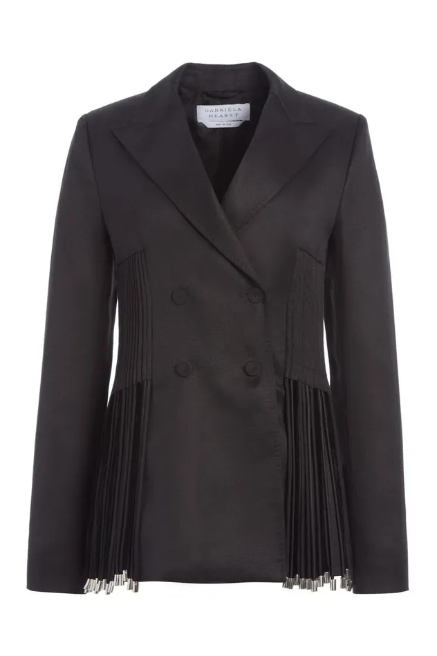Women Suits Gabriela Hearst Giorgio Fringe Blazer In Black Textured Linen
