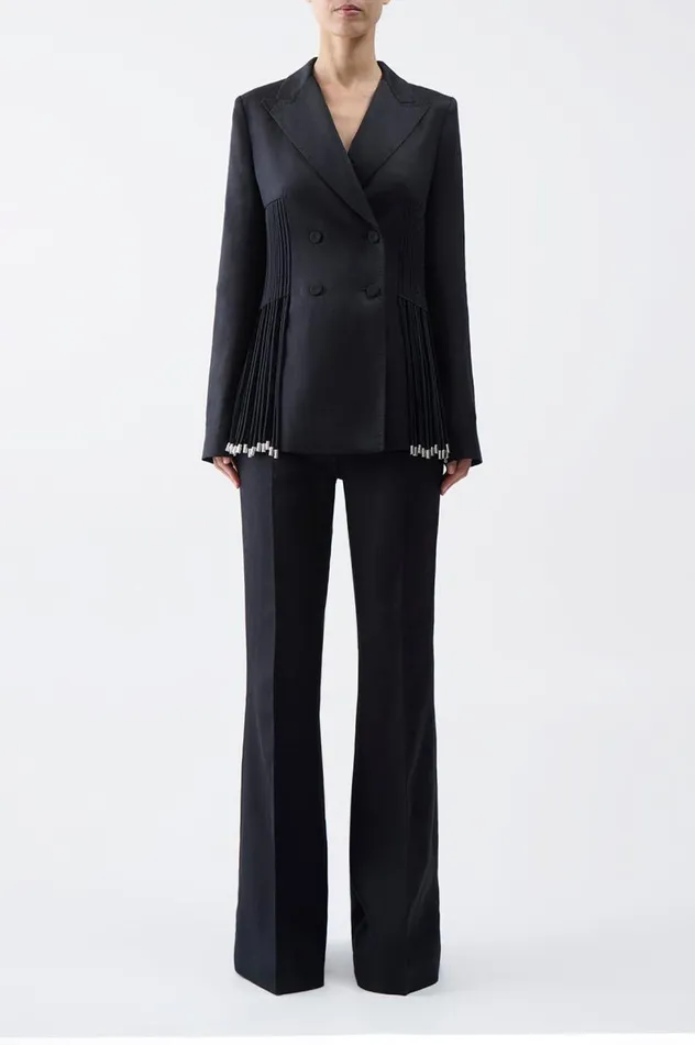 Women Suits Gabriela Hearst Giorgio Fringe Blazer In Black Textured Linen