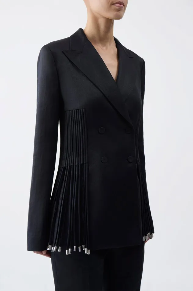 Women Suits Gabriela Hearst Giorgio Fringe Blazer In Black Textured Linen
