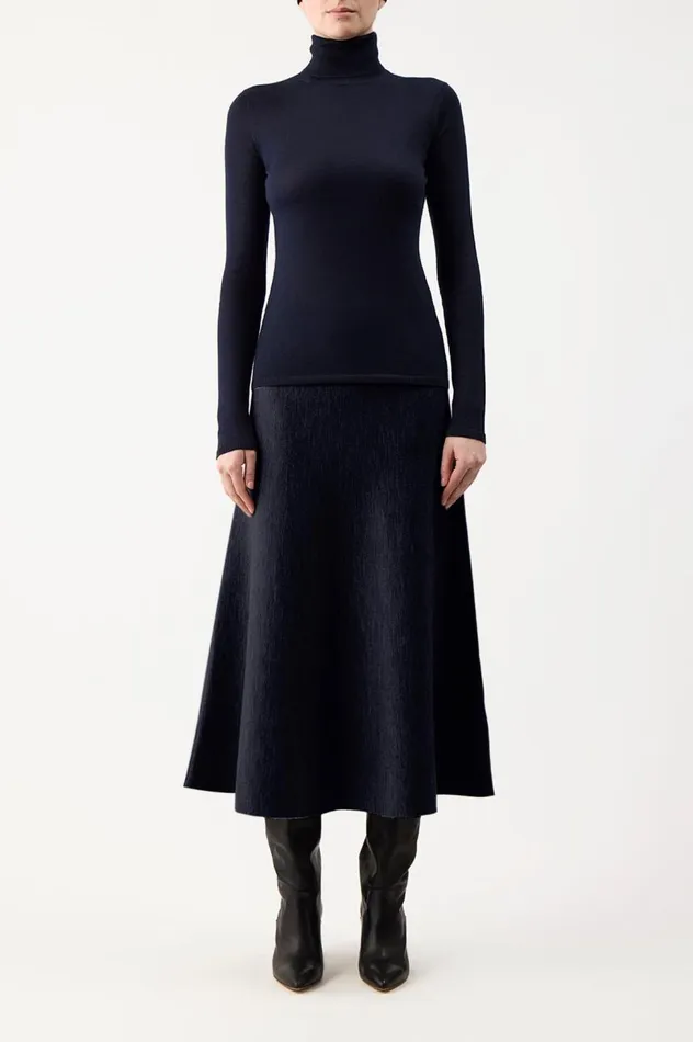 Women Sweaters and Turtlenecks Gabriela Hearst Costa Knit Turtleneck In Dark Navy Cashmere Silk