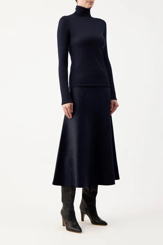 Women Sweaters and Turtlenecks Gabriela Hearst Costa Knit Turtleneck In Dark Navy Cashmere Silk