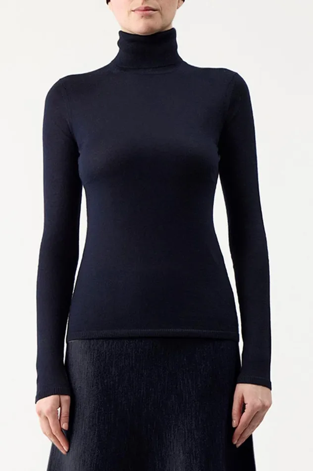 Women Sweaters and Turtlenecks Gabriela Hearst Costa Knit Turtleneck In Dark Navy Cashmere Silk