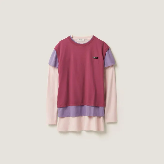 Women TShirts And Sweatshirts Miu Miu Set Of 3 Jersey Tshirts Alabasterlilacmauve