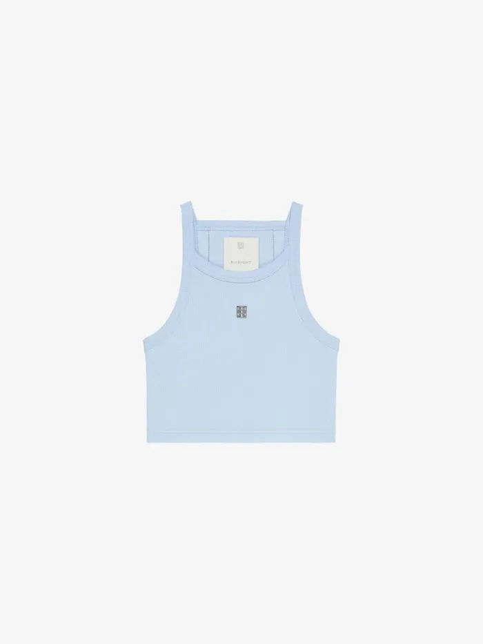 Women TShirts Givenchy Cropped Tank Top In Cotton With 4G Detail Sky Blue