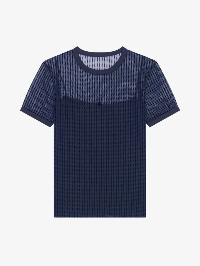 Women TShirts Givenchy Slim Fit Polka Dots Tshirt In Tulle Navy