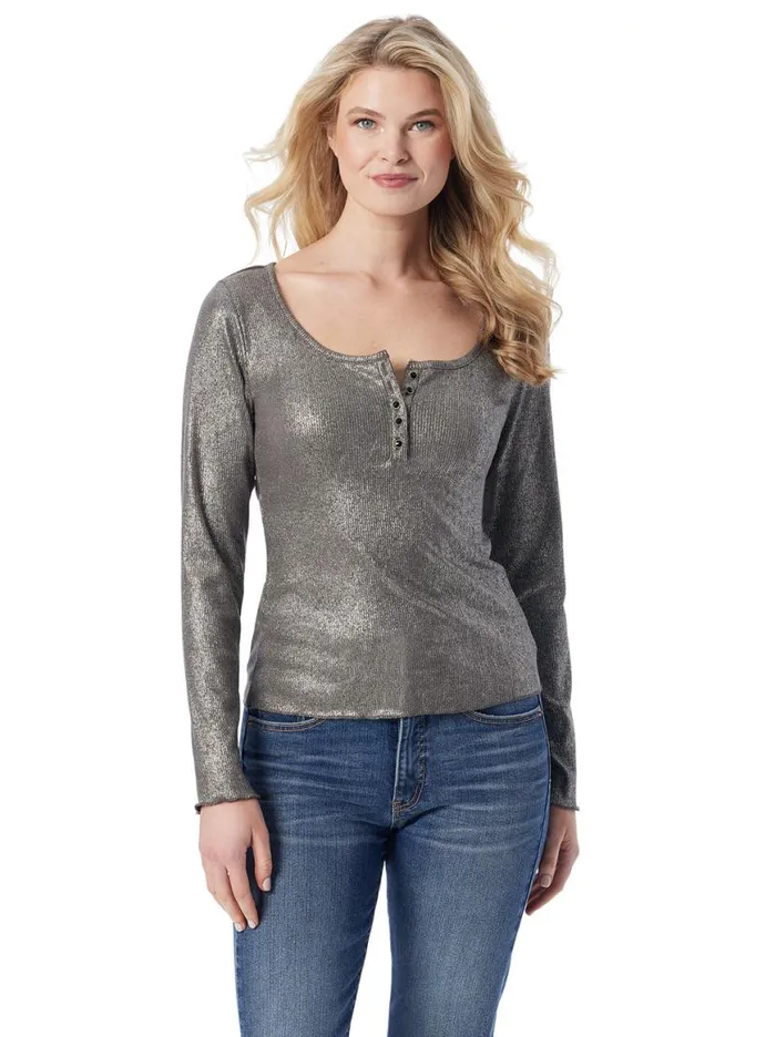Women Tahani Henley Top In Silver Grey Jessica Simpson Tops and Tees