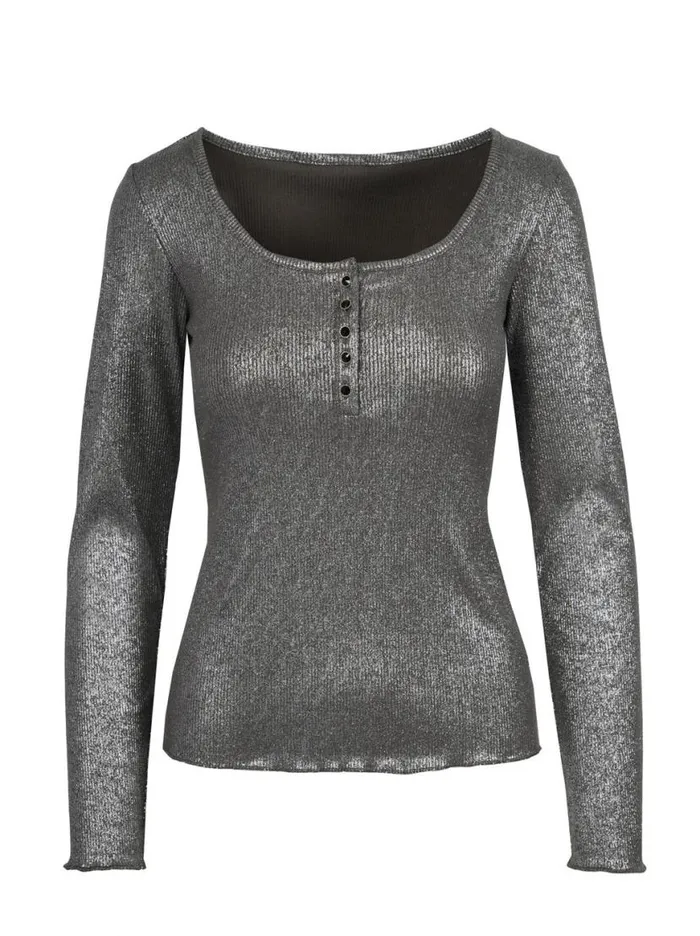Women Tahani Henley Top In Silver Grey Jessica Simpson Tops and Tees