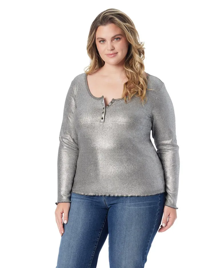 Women Tahani Henley Top In Silver Grey Jessica Simpson Tops and Tees
