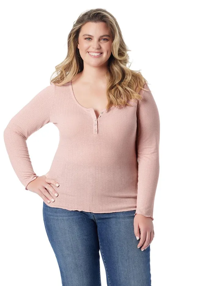 Women Tahani Henley Top In Silver Pink Jessica Simpson Tops and Tees
