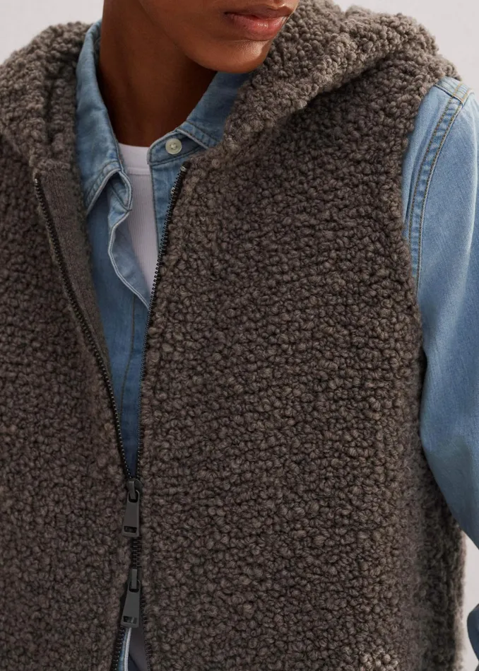 Women Teddy Merino Boucl TwoWay Zip Sleeveless Hoody Mocha MEEM