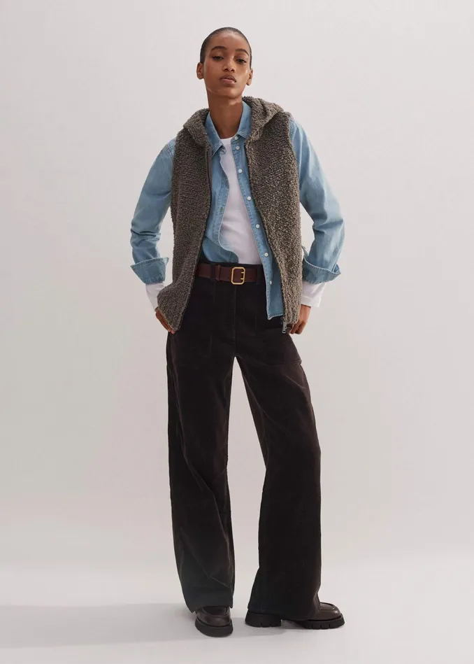 Women Teddy Merino Boucl TwoWay Zip Sleeveless Hoody Mocha MEEM