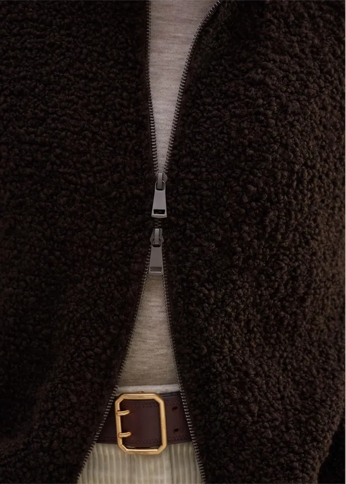 Women Teddy Merino Boucl TwoWay Zip Vest Double Espresso MEEM