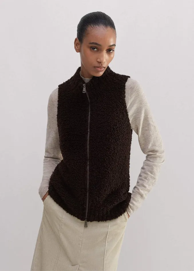Women Teddy Merino Boucl TwoWay Zip Vest Double Espresso MEEM