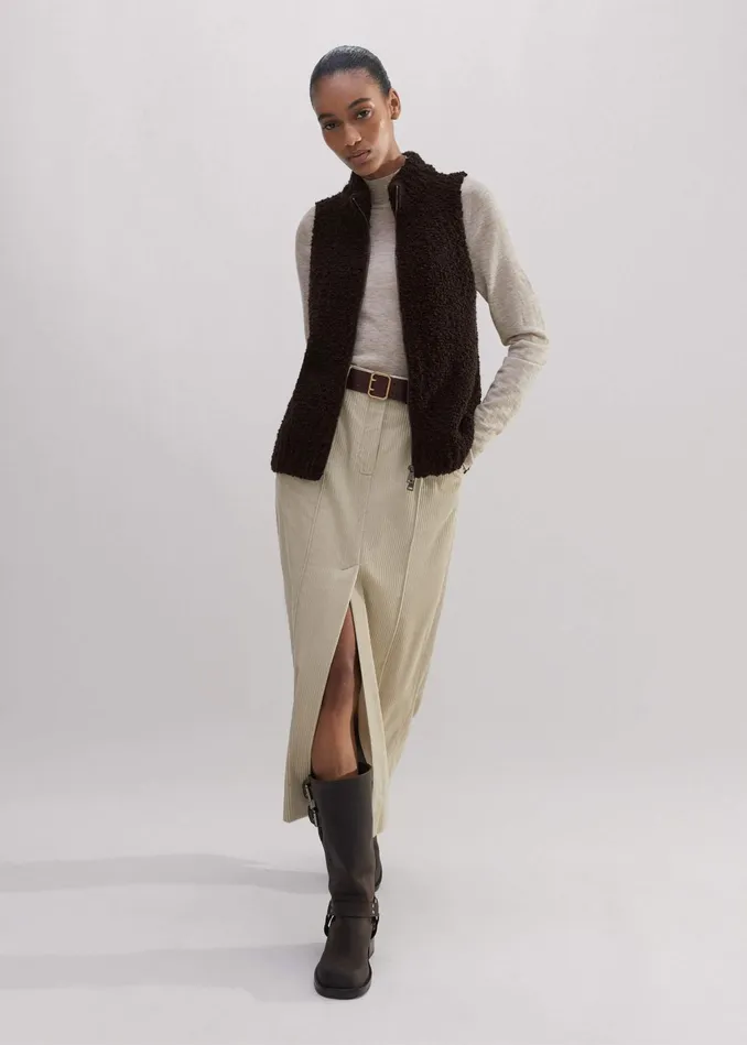 Women Teddy Merino Boucl TwoWay Zip Vest Double Espresso MEEM