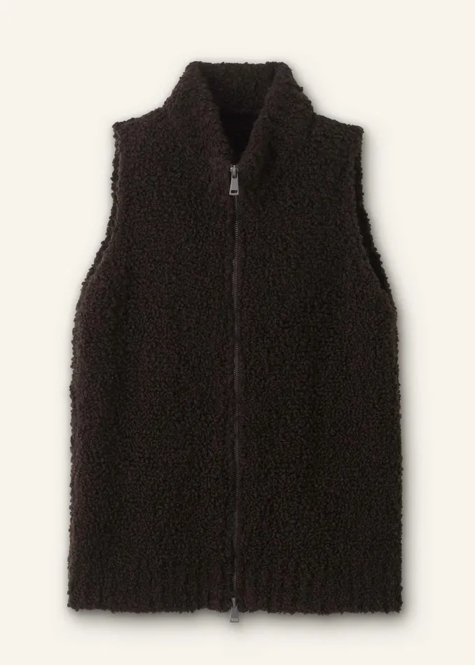 Women Teddy Merino Boucl TwoWay Zip Vest Double Espresso MEEM