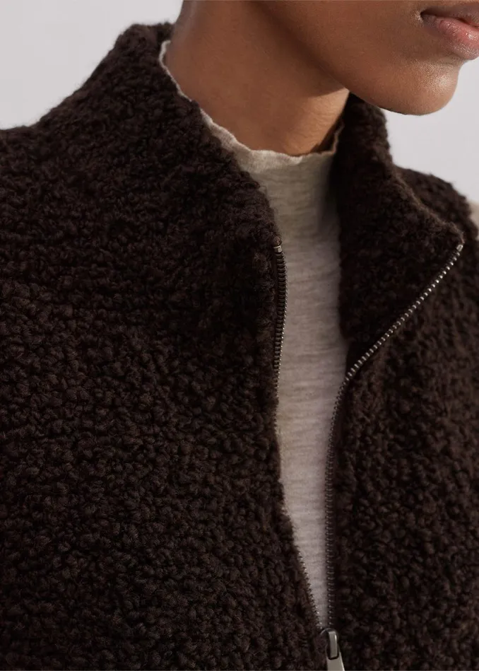 Women Teddy Merino Boucl TwoWay Zip Vest Double Espresso MEEM