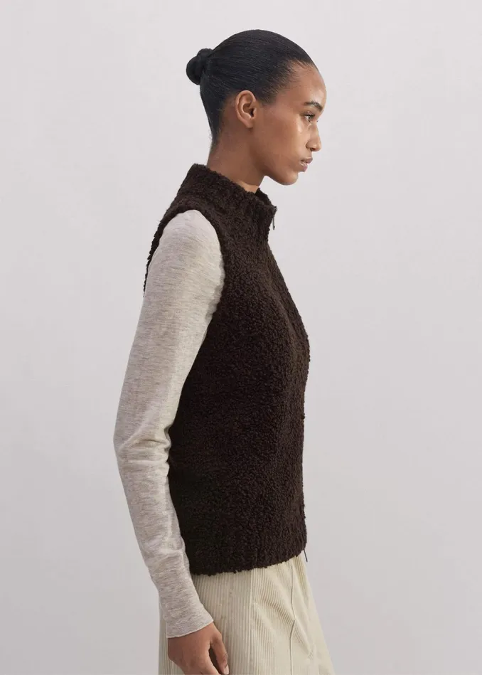 Women Teddy Merino Boucl TwoWay Zip Vest Double Espresso MEEM