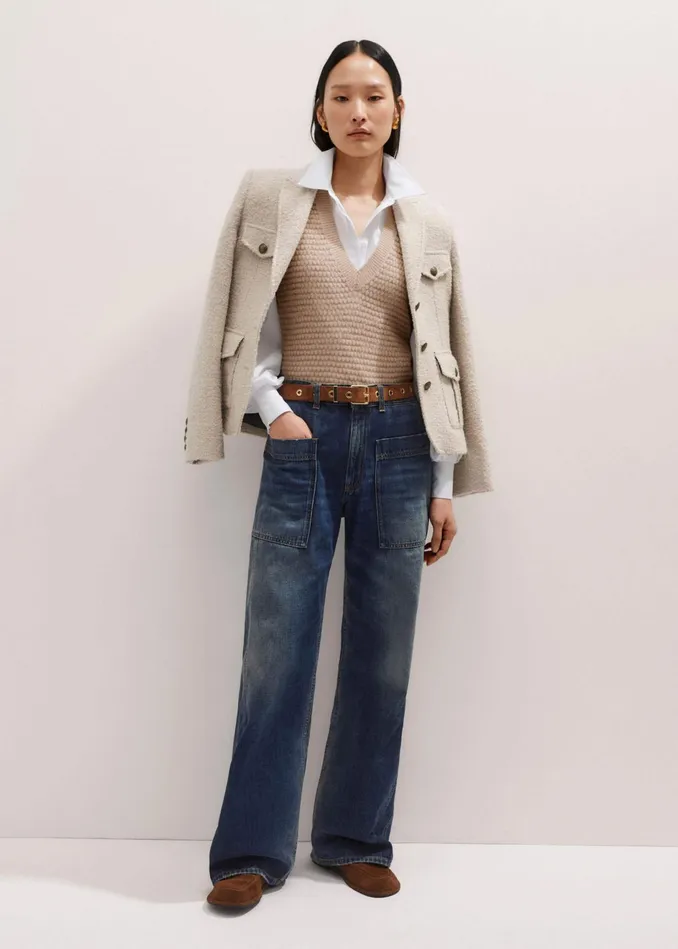 Women Texture Clash Layering Shirt Fresh White MEEM