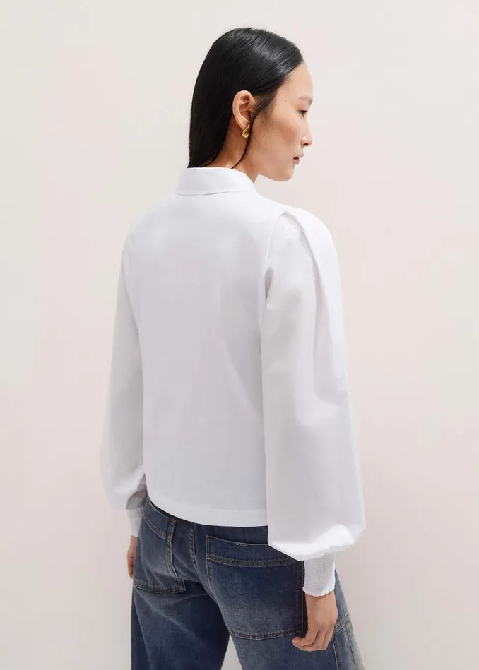Women Texture Clash Layering Shirt Fresh White MEEM