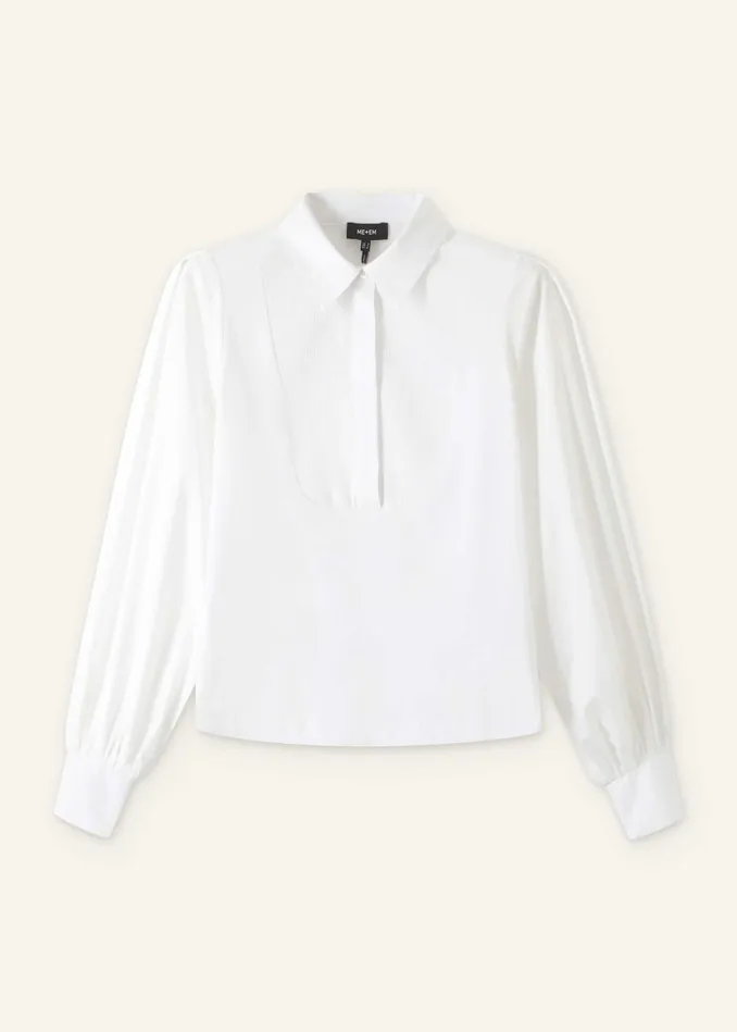 Women Texture Clash Layering Shirt Fresh White MEEM
