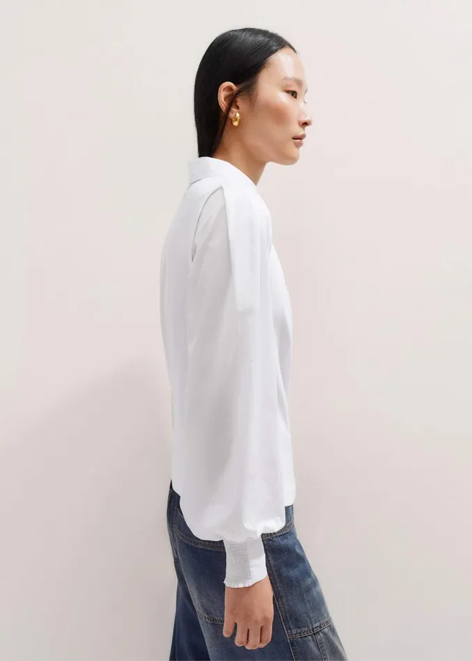 Women Texture Clash Layering Shirt Fresh White MEEM