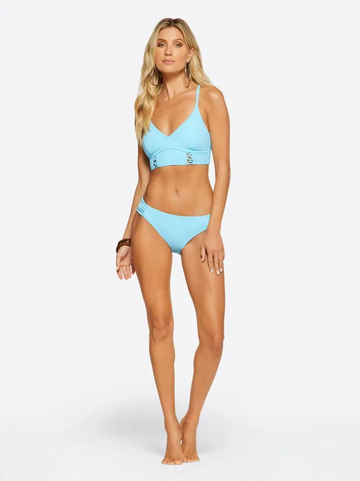 Women Textured Solids Side Shirred Hipster In Sky Jessica Simpson Swim