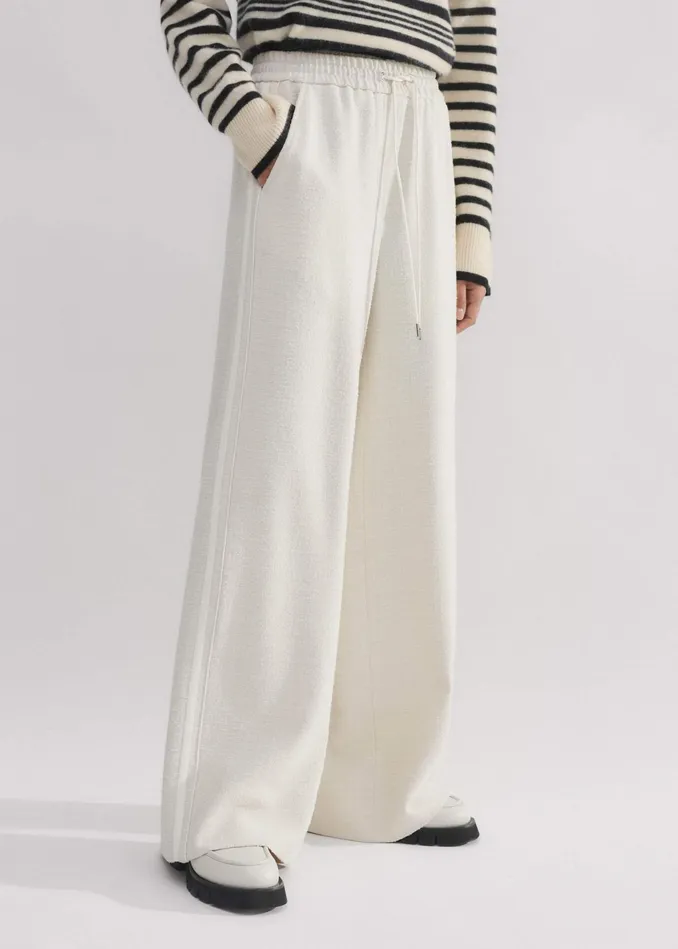 Women Textured Tailoring WideLeg Track Pant Cream MEEM
