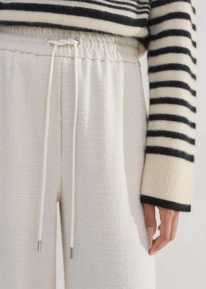 Women Textured Tailoring WideLeg Track Pant Cream MEEM
