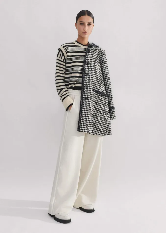 Women Textured Tailoring WideLeg Track Pant Cream MEEM