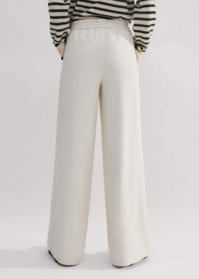 Women Textured Tailoring WideLeg Track Pant Cream MEEM