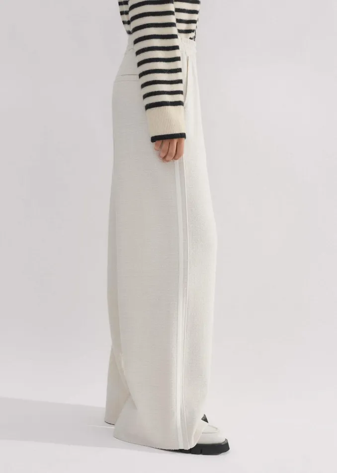 Women Textured Tailoring WideLeg Track Pant Cream MEEM
