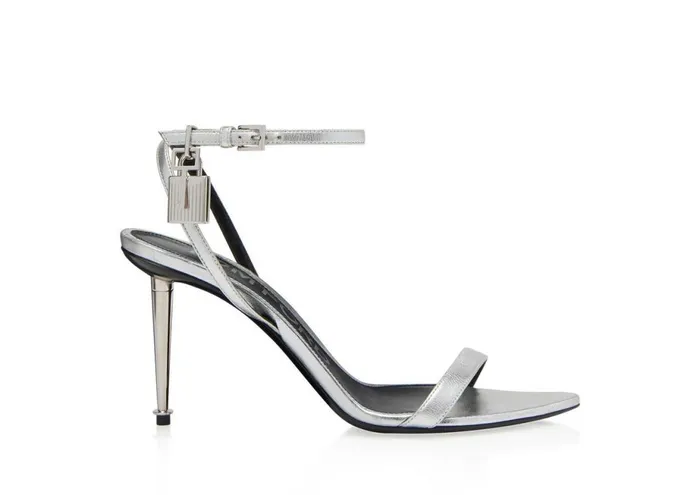 Women The Padlock Tom Ford Laminated Nappa Padlock Pointy Naked Sandal 85 Mm Silver