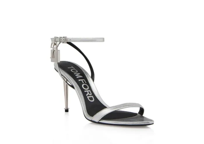 Women The Padlock Tom Ford Laminated Nappa Padlock Pointy Naked Sandal 85 Mm Silver Women The Padlock Tom Ford Laminated Nappa Padlock Pointy Naked Sandal 85 Mm Silver