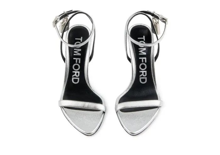 Women The Padlock Tom Ford Laminated Nappa Padlock Pointy Naked Sandal 85 Mm Silver Women The Padlock Tom Ford Laminated Nappa Padlock Pointy Naked Sandal 85 Mm Silver
