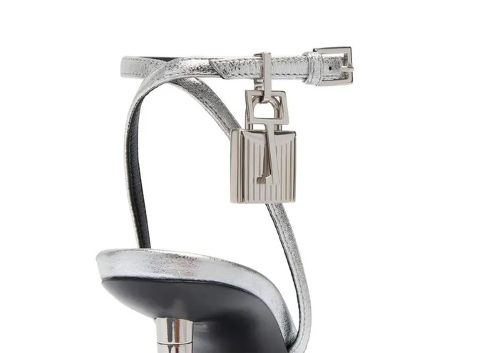 Women The Padlock Tom Ford Laminated Nappa Padlock Pointy Naked Sandal 85 Mm Silver Women The Padlock Tom Ford Laminated Nappa Padlock Pointy Naked Sandal 85 Mm Silver