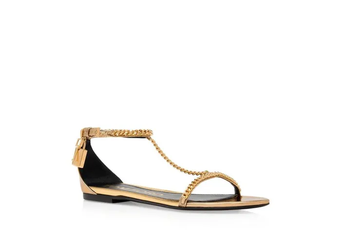 Women The Padlock Tom Ford Mirror Leather Padlock Chain Sandal Gold Women The Padlock Tom Ford Mirror Leather Padlock Chain Sandal Gold
