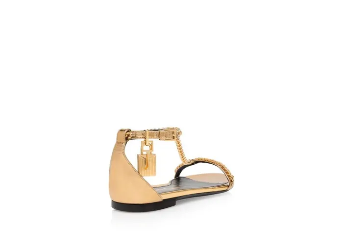 Women The Padlock Tom Ford Mirror Leather Padlock Chain Sandal Gold Women The Padlock Tom Ford Mirror Leather Padlock Chain Sandal Gold