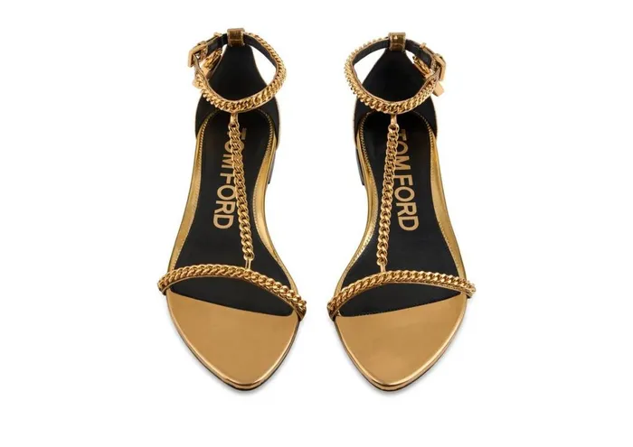 Women The Padlock Tom Ford Mirror Leather Padlock Chain Sandal Gold Women The Padlock Tom Ford Mirror Leather Padlock Chain Sandal Gold