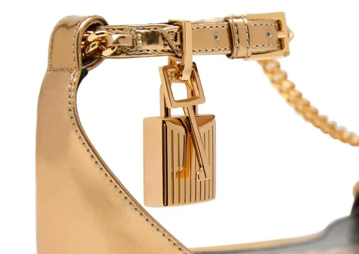 Women The Padlock Tom Ford Mirror Leather Padlock Chain Sandal Gold Women The Padlock Tom Ford Mirror Leather Padlock Chain Sandal Gold