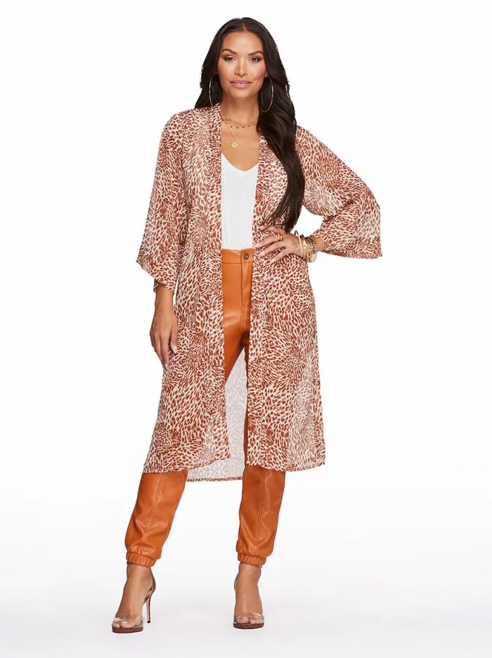 Women Tina Kimono In Leopard Swirl Jessica Simpson Jackets Blazers and Kimonos