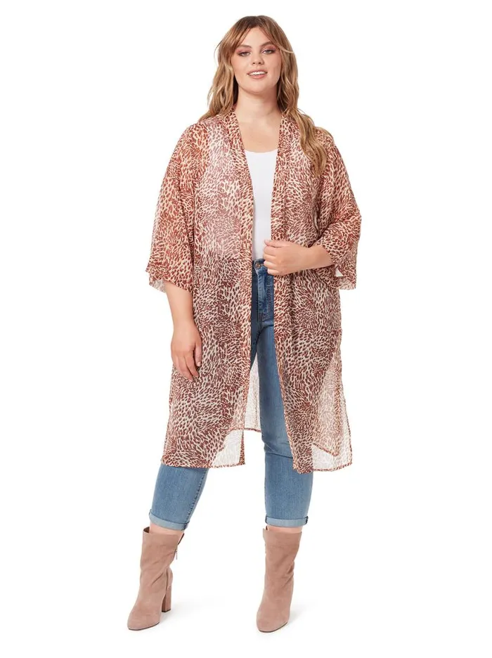 Women Tina Kimono In Leopard Swirl Jessica Simpson Jackets Blazers and Kimonos